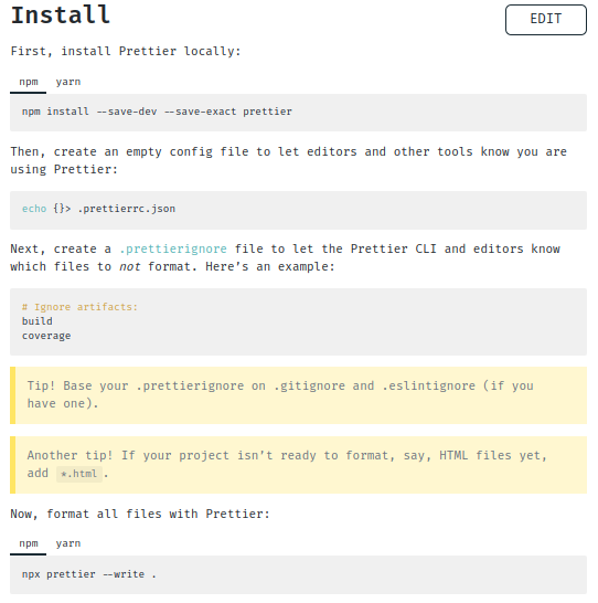 Prettier Getting Started